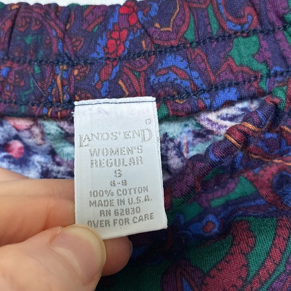 Vintage Lands’ End Skirt Women Small Purple Teal Aline Mid Paisley Knit USA 90s - Picture 10 of 12